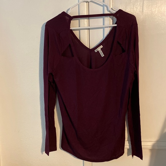 PINK Victoria's Secret Tops - Pink Victoria’s Secret Long Sleeve Laser cut maroon shirt new in package! large
